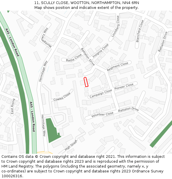 11, SCULLY CLOSE, WOOTTON, NORTHAMPTON, NN4 6RN: Location map and indicative extent of plot