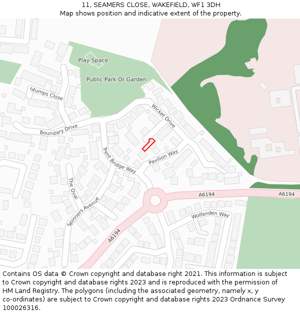 11, SEAMERS CLOSE, WAKEFIELD, WF1 3DH: Location map and indicative extent of plot