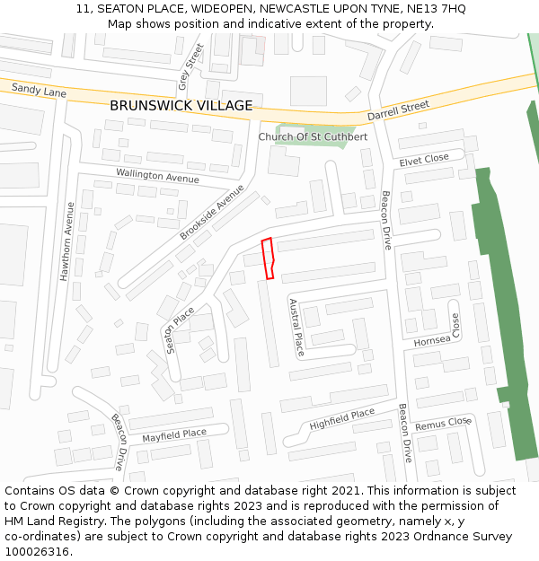 11, SEATON PLACE, WIDEOPEN, NEWCASTLE UPON TYNE, NE13 7HQ: Location map and indicative extent of plot