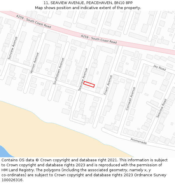 11, SEAVIEW AVENUE, PEACEHAVEN, BN10 8PP: Location map and indicative extent of plot