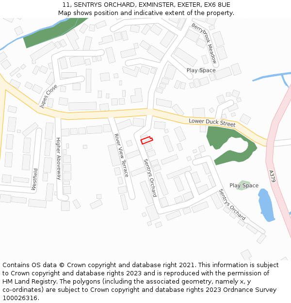 11, SENTRYS ORCHARD, EXMINSTER, EXETER, EX6 8UE: Location map and indicative extent of plot