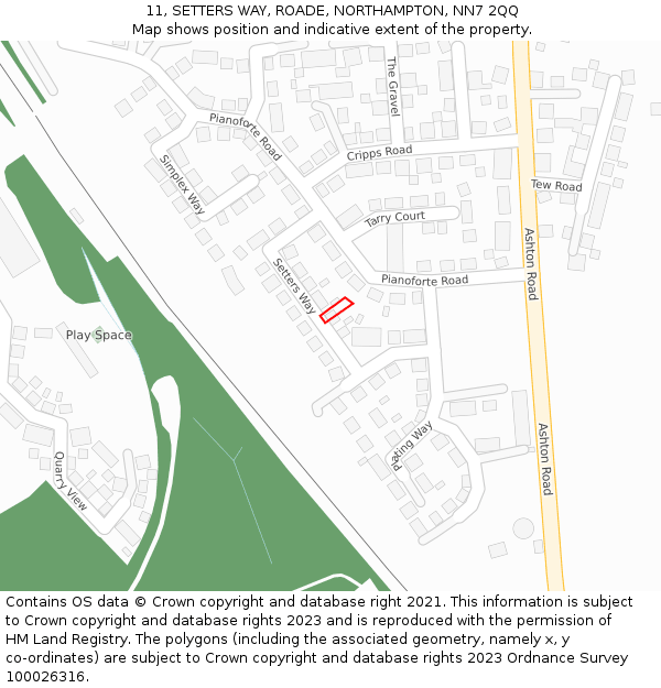 11, SETTERS WAY, ROADE, NORTHAMPTON, NN7 2QQ: Location map and indicative extent of plot