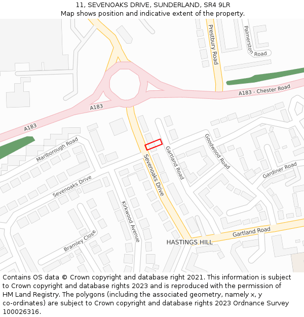 11, SEVENOAKS DRIVE, SUNDERLAND, SR4 9LR: Location map and indicative extent of plot