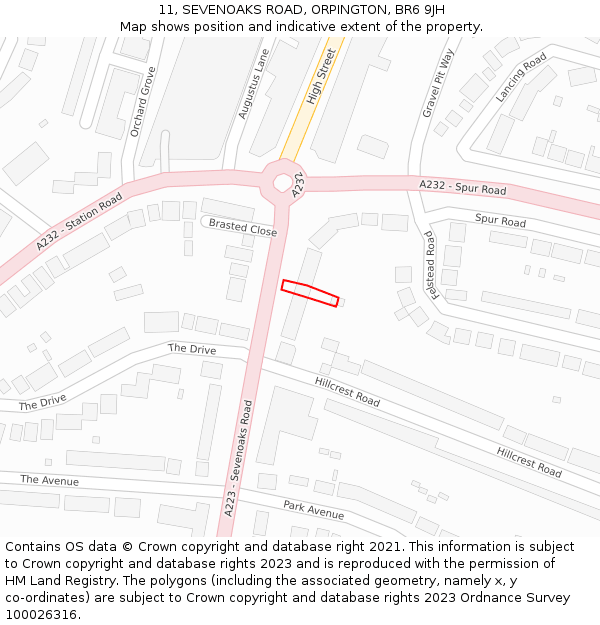 11, SEVENOAKS ROAD, ORPINGTON, BR6 9JH: Location map and indicative extent of plot