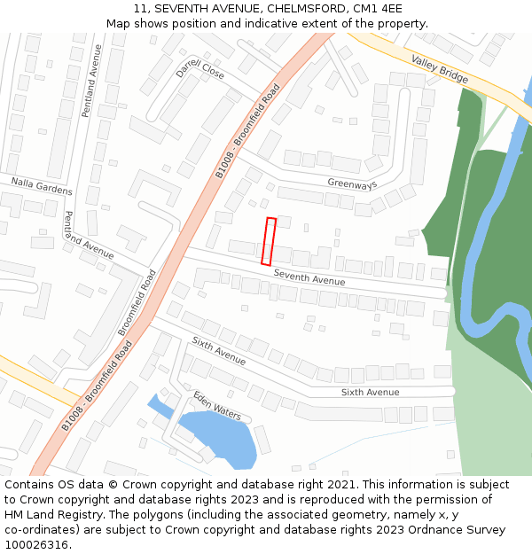 11, SEVENTH AVENUE, CHELMSFORD, CM1 4EE: Location map and indicative extent of plot