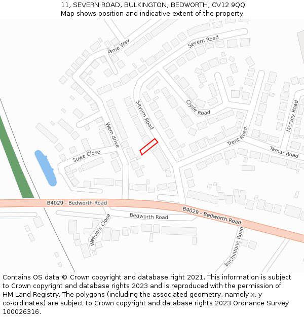 11, SEVERN ROAD, BULKINGTON, BEDWORTH, CV12 9QQ: Location map and indicative extent of plot