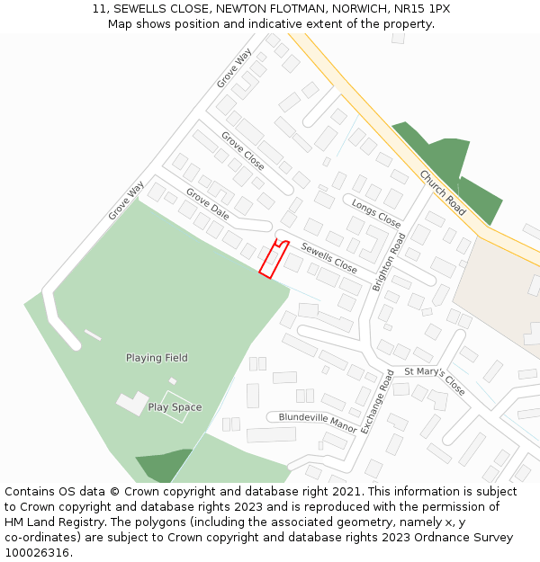 11, SEWELLS CLOSE, NEWTON FLOTMAN, NORWICH, NR15 1PX: Location map and indicative extent of plot