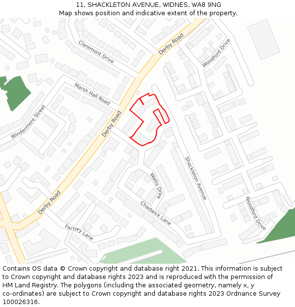 11, SHACKLETON AVENUE, WIDNES, WA8 9NG: Location map and indicative extent of plot