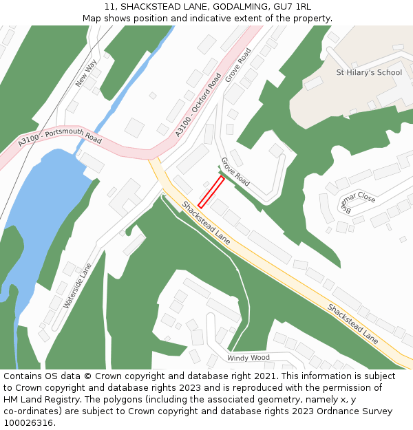 11, SHACKSTEAD LANE, GODALMING, GU7 1RL: Location map and indicative extent of plot
