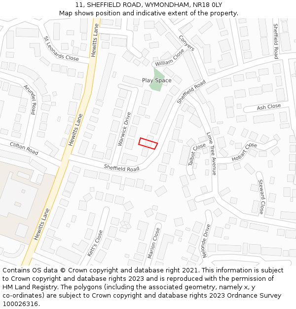 11, SHEFFIELD ROAD, WYMONDHAM, NR18 0LY: Location map and indicative extent of plot