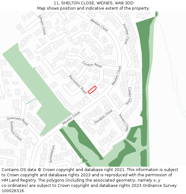 11, SHELTON CLOSE, WIDNES, WA8 3DD: Location map and indicative extent of plot