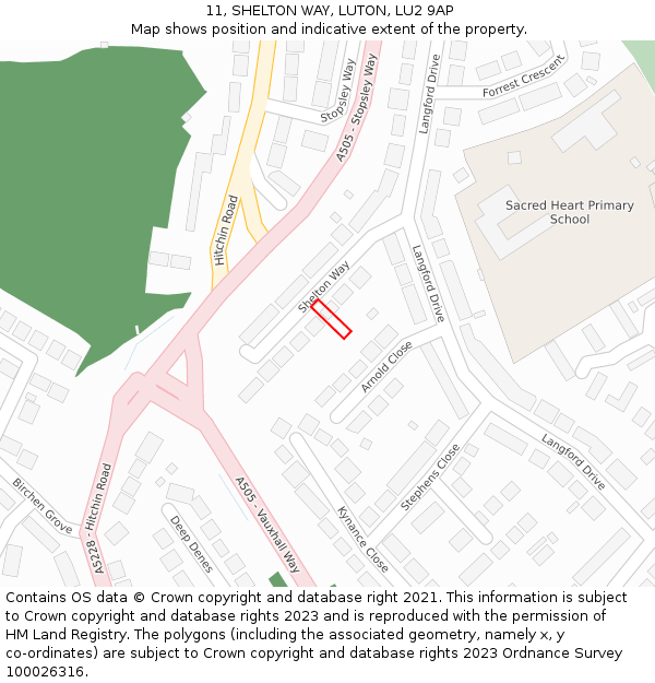 11, SHELTON WAY, LUTON, LU2 9AP: Location map and indicative extent of plot