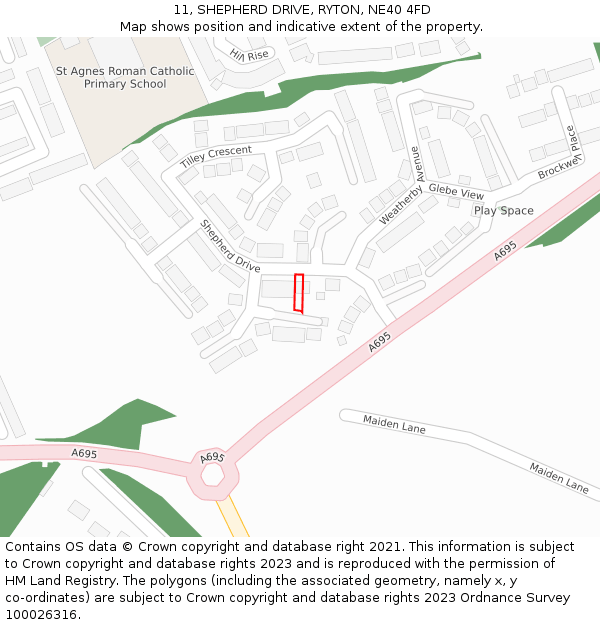 11, SHEPHERD DRIVE, RYTON, NE40 4FD: Location map and indicative extent of plot