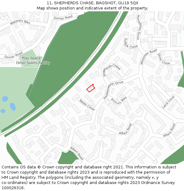 11, SHEPHERDS CHASE, BAGSHOT, GU19 5QX: Location map and indicative extent of plot