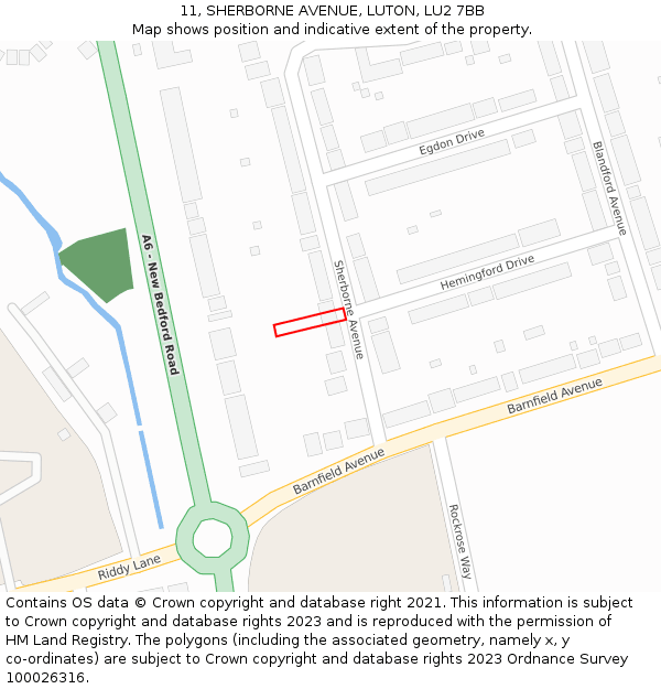 11, SHERBORNE AVENUE, LUTON, LU2 7BB: Location map and indicative extent of plot