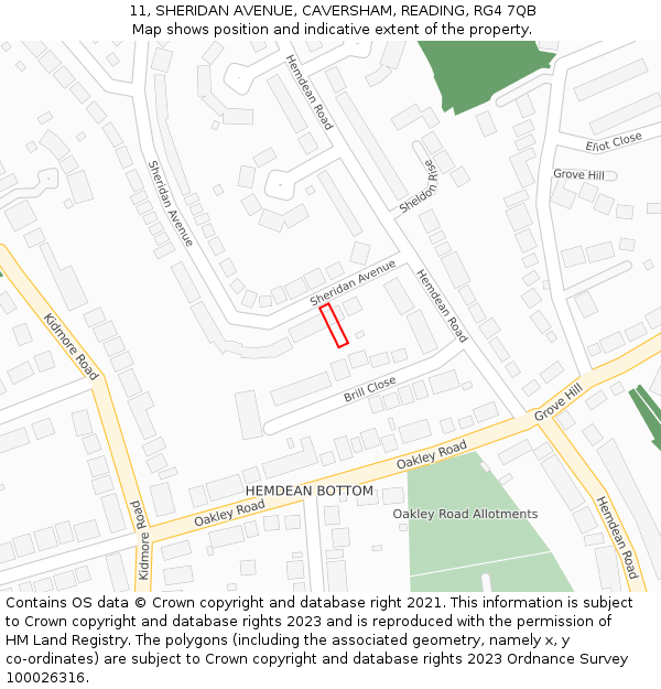 11, SHERIDAN AVENUE, CAVERSHAM, READING, RG4 7QB: Location map and indicative extent of plot