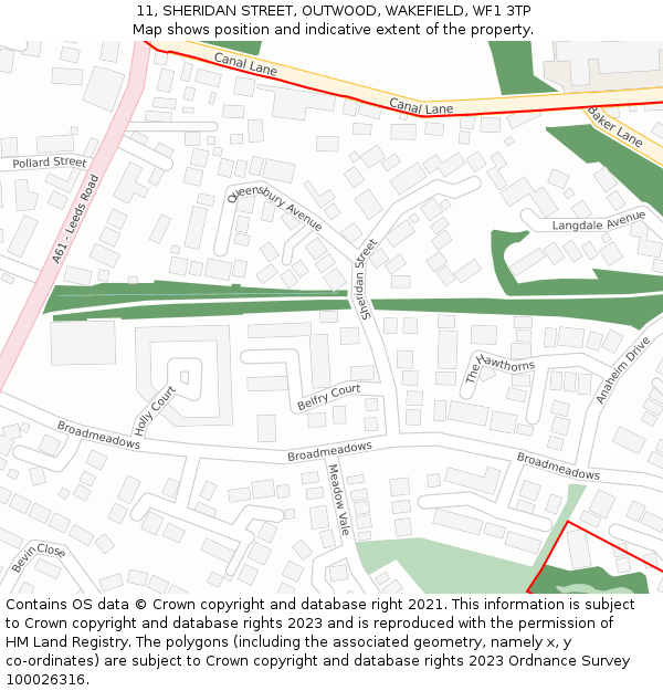 11, SHERIDAN STREET, OUTWOOD, WAKEFIELD, WF1 3TP: Location map and indicative extent of plot