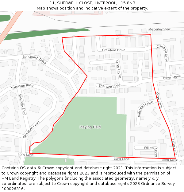 11, SHERWELL CLOSE, LIVERPOOL, L15 8NB: Location map and indicative extent of plot