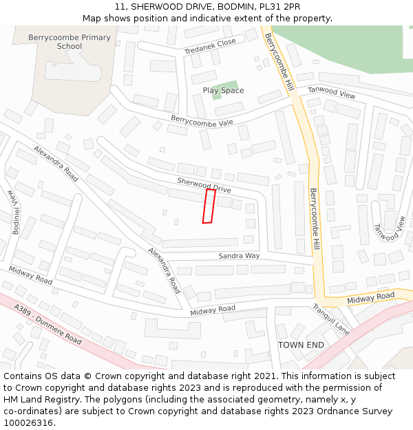 11, SHERWOOD DRIVE, BODMIN, PL31 2PR: Location map and indicative extent of plot