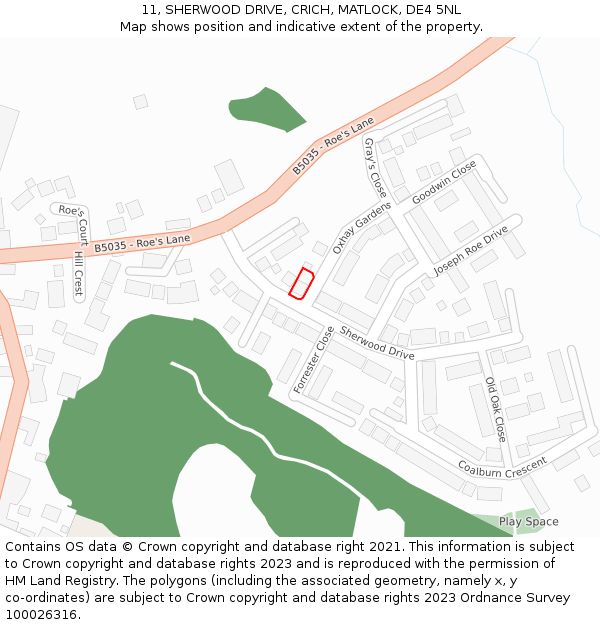 11, SHERWOOD DRIVE, CRICH, MATLOCK, DE4 5NL: Location map and indicative extent of plot