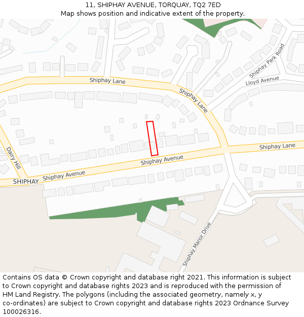 11, SHIPHAY AVENUE, TORQUAY, TQ2 7ED: Location map and indicative extent of plot