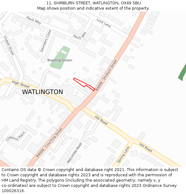 11, SHIRBURN STREET, WATLINGTON, OX49 5BU: Location map and indicative extent of plot