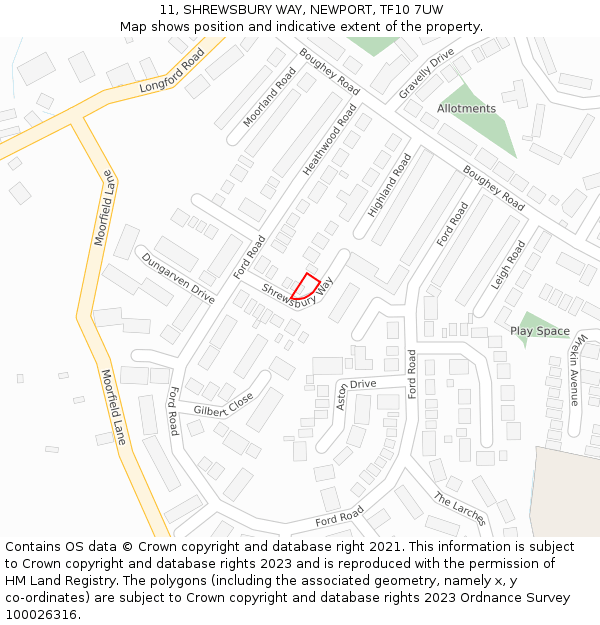 11, SHREWSBURY WAY, NEWPORT, TF10 7UW: Location map and indicative extent of plot