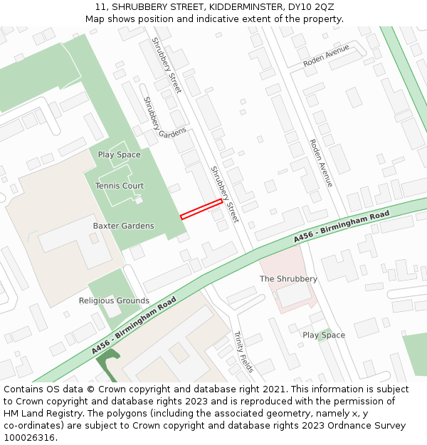 11, SHRUBBERY STREET, KIDDERMINSTER, DY10 2QZ: Location map and indicative extent of plot