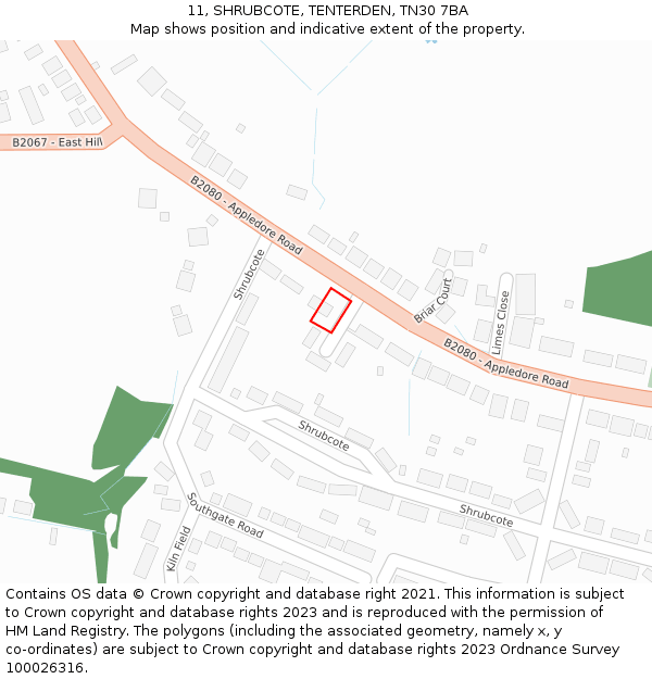 11, SHRUBCOTE, TENTERDEN, TN30 7BA: Location map and indicative extent of plot