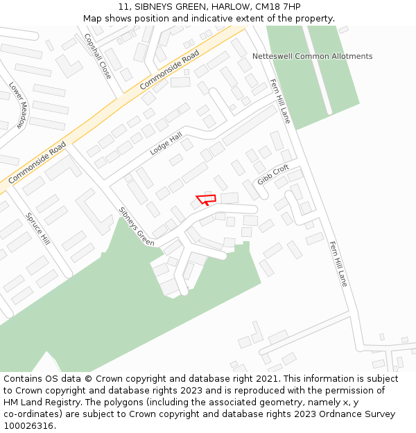 11, SIBNEYS GREEN, HARLOW, CM18 7HP: Location map and indicative extent of plot