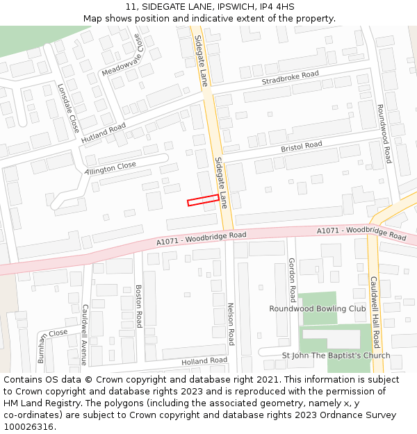 11, SIDEGATE LANE, IPSWICH, IP4 4HS: Location map and indicative extent of plot