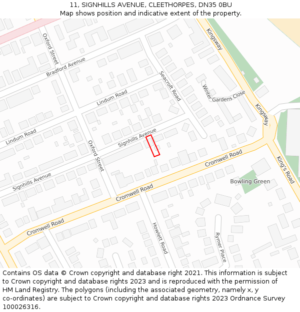 11, SIGNHILLS AVENUE, CLEETHORPES, DN35 0BU: Location map and indicative extent of plot