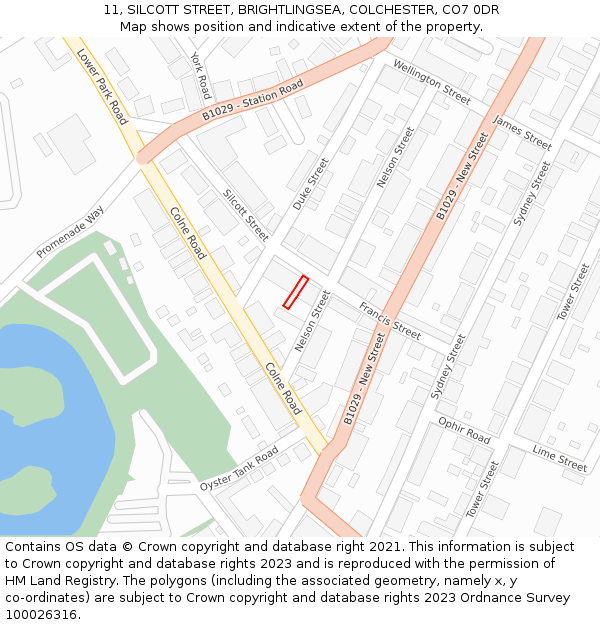 11, SILCOTT STREET, BRIGHTLINGSEA, COLCHESTER, CO7 0DR: Location map and indicative extent of plot