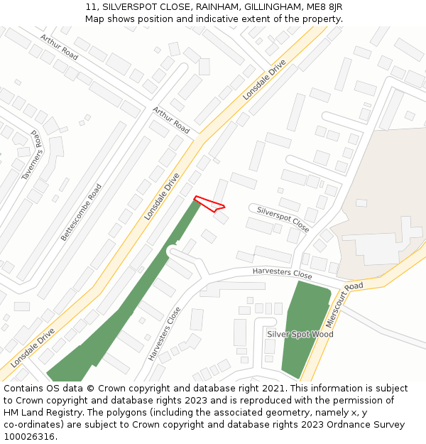 11, SILVERSPOT CLOSE, RAINHAM, GILLINGHAM, ME8 8JR: Location map and indicative extent of plot