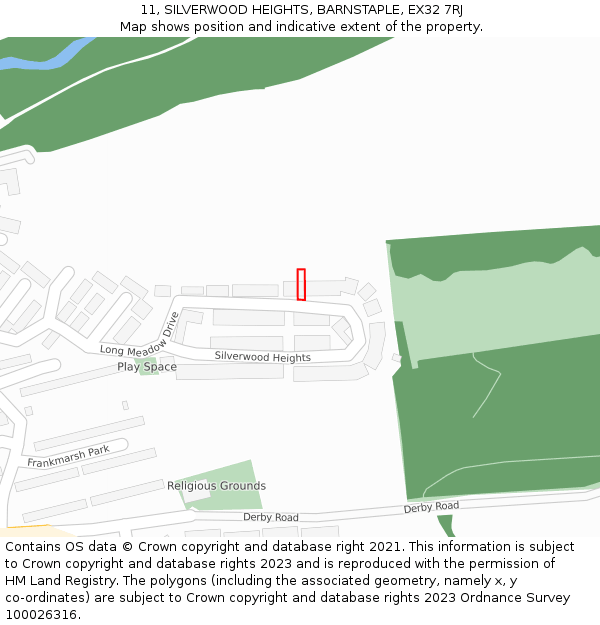 11, SILVERWOOD HEIGHTS, BARNSTAPLE, EX32 7RJ: Location map and indicative extent of plot