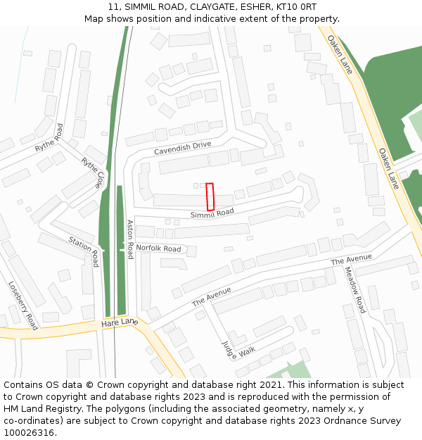 11, SIMMIL ROAD, CLAYGATE, ESHER, KT10 0RT: Location map and indicative extent of plot