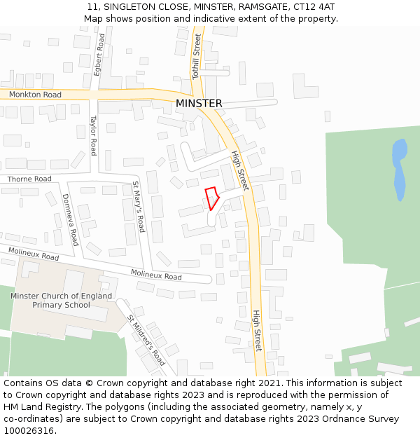 11, SINGLETON CLOSE, MINSTER, RAMSGATE, CT12 4AT: Location map and indicative extent of plot