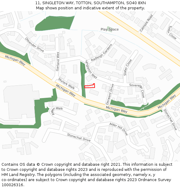 11, SINGLETON WAY, TOTTON, SOUTHAMPTON, SO40 8XN: Location map and indicative extent of plot