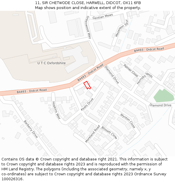 11, SIR CHETWODE CLOSE, HARWELL, DIDCOT, OX11 6FB: Location map and indicative extent of plot