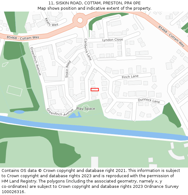 11, SISKIN ROAD, COTTAM, PRESTON, PR4 0PE: Location map and indicative extent of plot