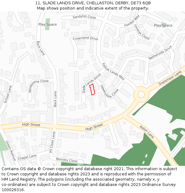 11, SLADE LANDS DRIVE, CHELLASTON, DERBY, DE73 6QB: Location map and indicative extent of plot