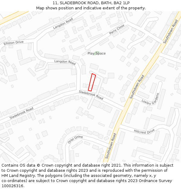 11, SLADEBROOK ROAD, BATH, BA2 1LP: Location map and indicative extent of plot