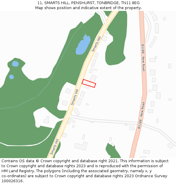 11, SMARTS HILL, PENSHURST, TONBRIDGE, TN11 8EG: Location map and indicative extent of plot