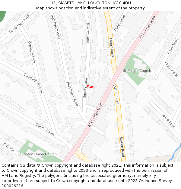 11, SMARTS LANE, LOUGHTON, IG10 4BU: Location map and indicative extent of plot