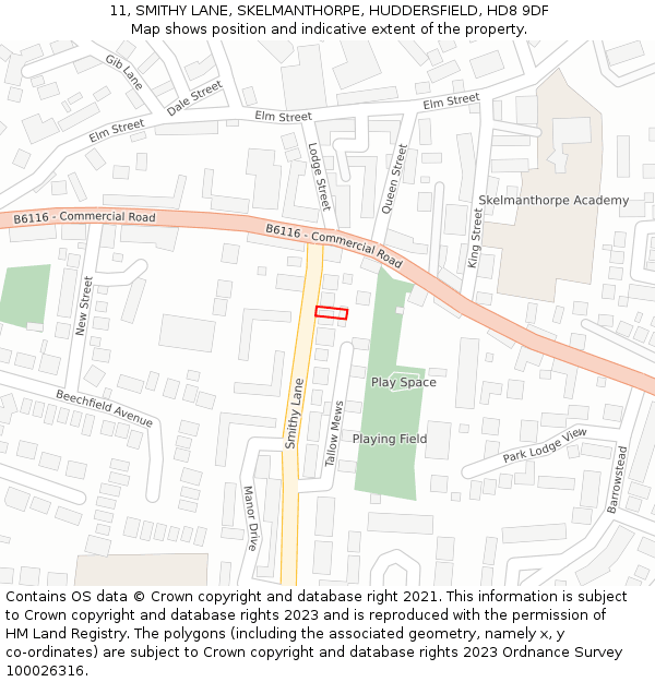 11, SMITHY LANE, SKELMANTHORPE, HUDDERSFIELD, HD8 9DF: Location map and indicative extent of plot