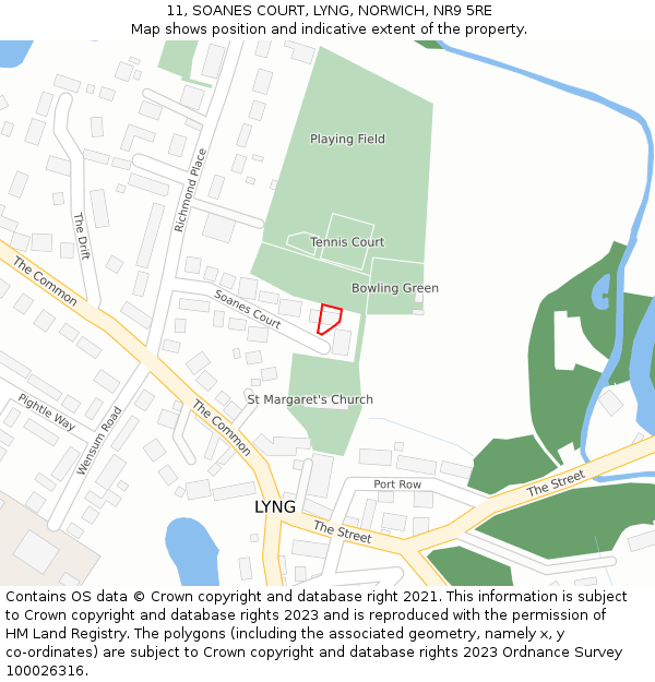 11, SOANES COURT, LYNG, NORWICH, NR9 5RE: Location map and indicative extent of plot