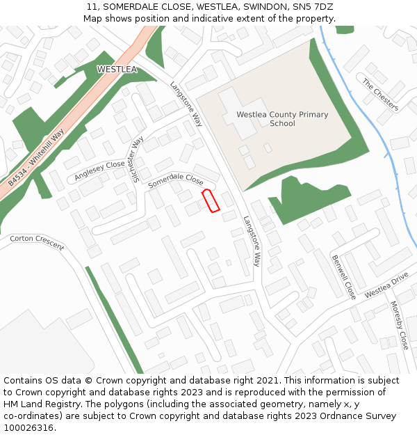 11, SOMERDALE CLOSE, WESTLEA, SWINDON, SN5 7DZ: Location map and indicative extent of plot