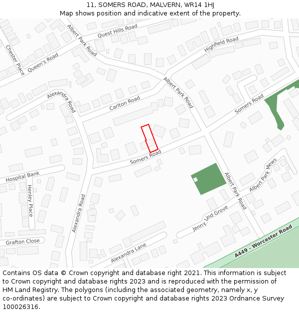 11, SOMERS ROAD, MALVERN, WR14 1HJ: Location map and indicative extent of plot