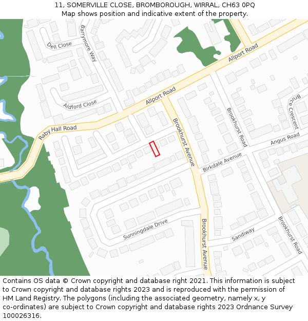 11, SOMERVILLE CLOSE, BROMBOROUGH, WIRRAL, CH63 0PQ: Location map and indicative extent of plot