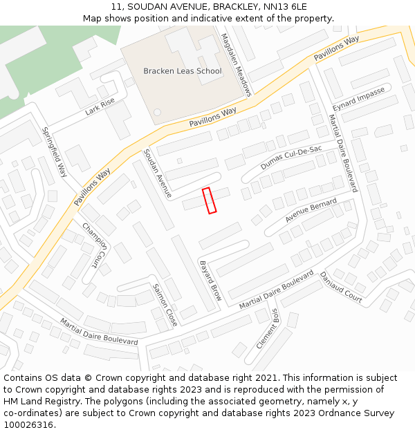 11, SOUDAN AVENUE, BRACKLEY, NN13 6LE: Location map and indicative extent of plot